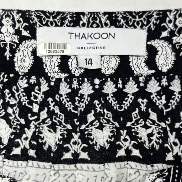 Thakoon Collective Womens 14 Midi Dress Black Paisley Shift Pullover Split Neck - Picture 7 of 8